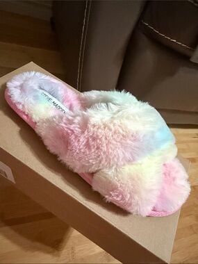 Steve Madden Multicolor Pastel Faux Fur Slide